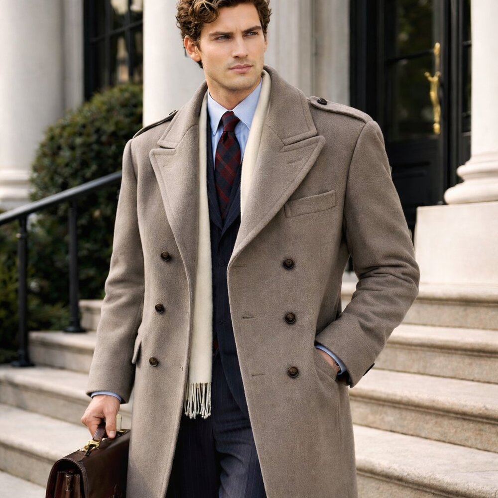 J. Press X Cardinal of Canada Wool MeltonTopcoat Overcoat Double Breasted 46L